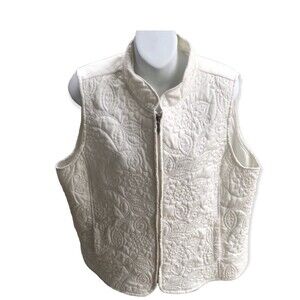 iActive Vest Womens Winter White Floral Stitched Quilted Full Zip Lightweight XL
